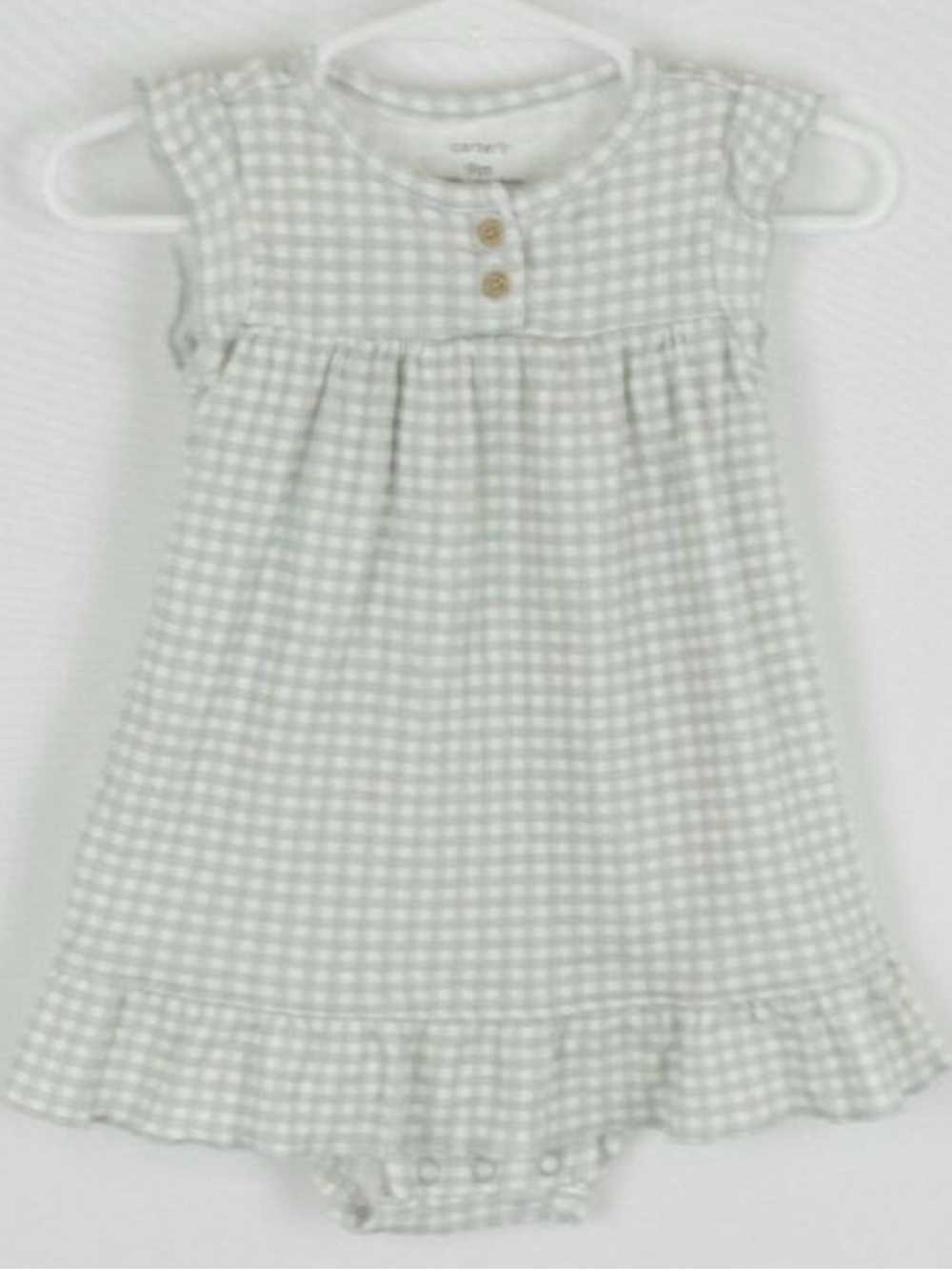 Sleeveless Gingham Cotton Baby Dress with Bloomers - Light Green